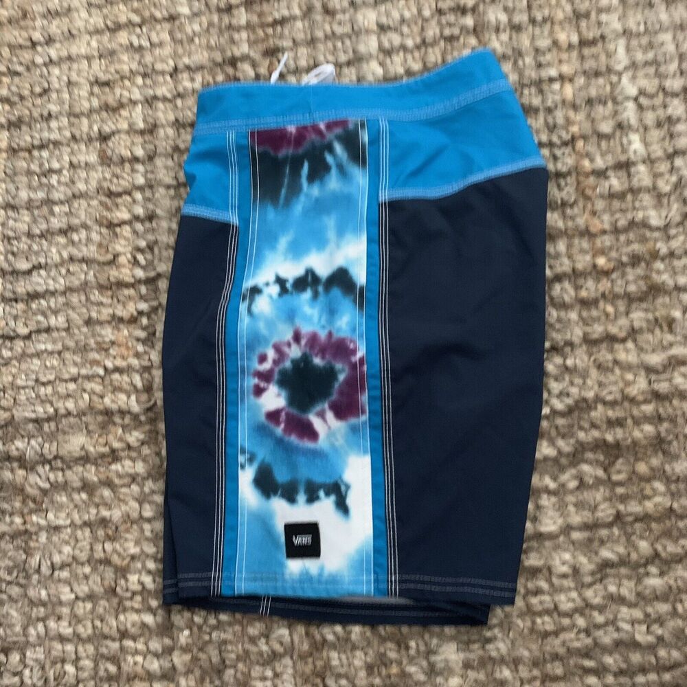 Vans Board Shorts Mens 29 Teal Tie Dye Swim Trunks Drawstring Cargo